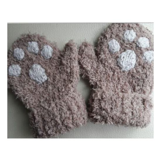 hand knitted paw print mittens size 1-2 years image {2}