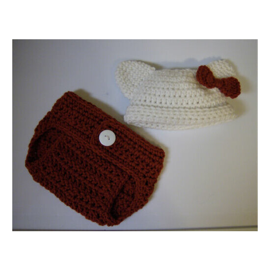 Newborn Baby "Hello Kitty" Hat and Diaper Cover-Hand Crochet-Photo Prop image {4}