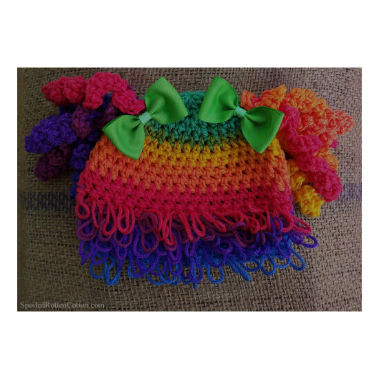 Cabbage Patch Kid Rainbow Clown Curly Hair Wig Hat Crochet Infant Toddler Adult  image {7}