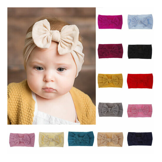 Toddler Girls Baby Turban Solid Headband Hair Band Bow Accessories Headwear image {3}