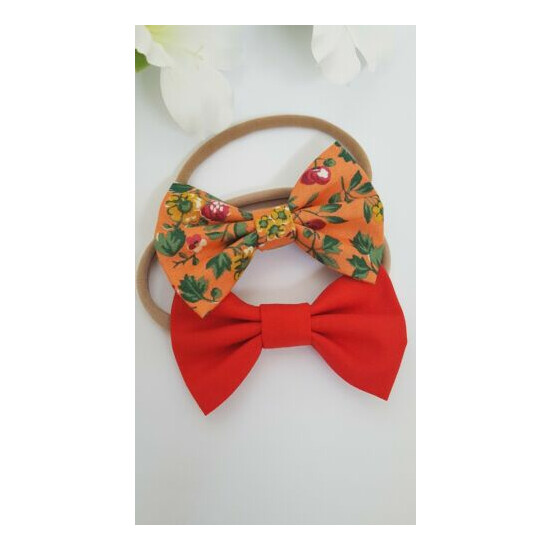 Floral or Red Hair Bow, Cotton Hair bow, Baby Shower, Baby Headband, Fabric Bows image {6}