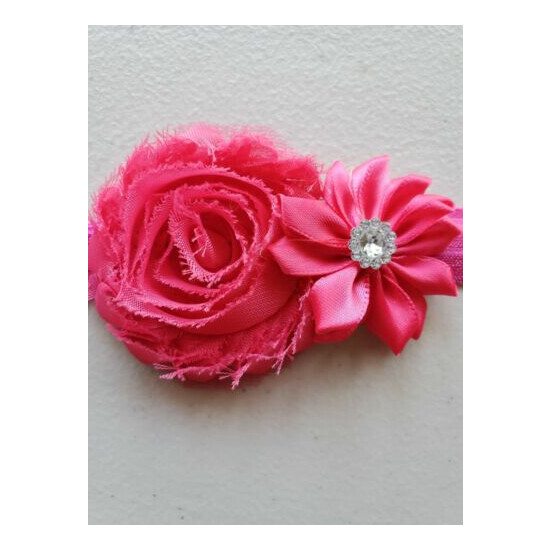Baby Floral Elastic Headband Christmas/Holiday Flowers Rhinestone Adorable Pink image {1}