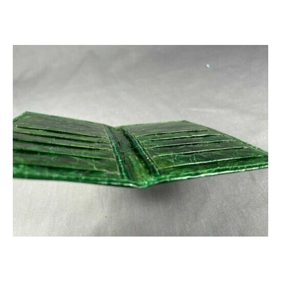 New Handmade Genuine GREEN Alligator /Crocodile Skin Deluxe Card Holder Wallet 6 image {8}