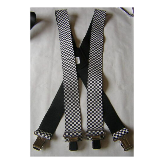MENS CHECK CHEQUERED FLAG BRACES MOTORBIKE BLACK HEAVY DUTY 2" BRACE YOURSELF image {2}