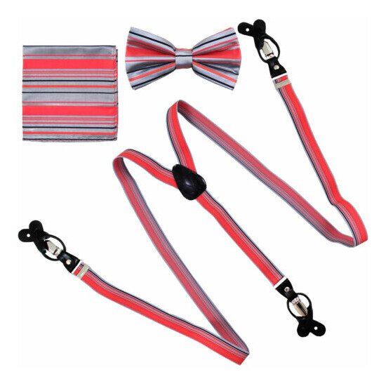 New in box Convertible Elastic Suspender Braces_Bow tie & Hankie Coral Black image {1}
