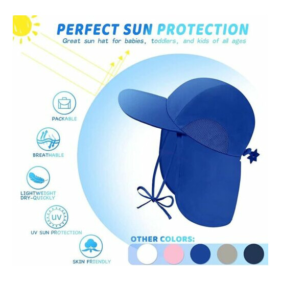 Baby Sun Protection Hat, Kids Summer Essentials Adjustable Hats (6M-2T,Blue) image {2}