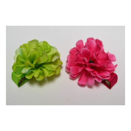 2 piece lot Apple Green & Bright Pink Silk Flower Hair Clips Toddler Girls  image {2}
