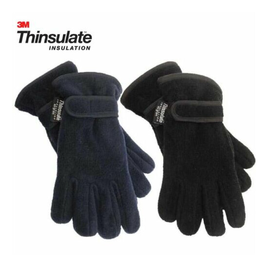 Girls Boys Kids Black Navy Thinsulate Lined Fleece Winter Warm Gloves Ages 6-13 image {3}
