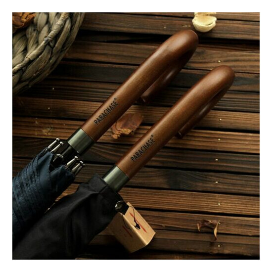 Classic Long Umbrella Windproof Large Wooden Handle Mens Umbrellas Rain Quality image {1}