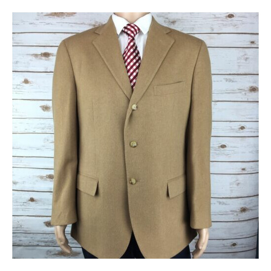 Vintage Polo Ralph Lauren Mens Tan Brown 100% Wool Sport Coat Italy 44R 3 Button image {3}