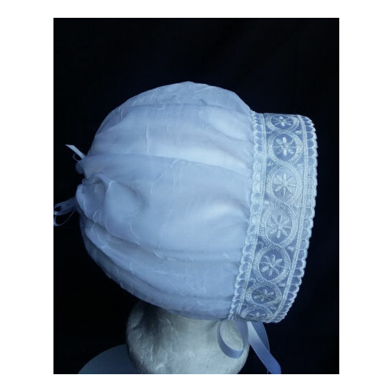 Reborn/Baby Girl White Chiffon Christening/Baptism Bonnet Hat Size 0-24 Month image {3}