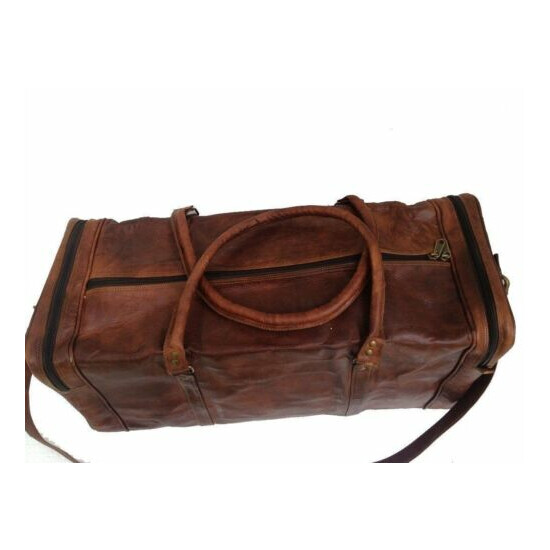NEW Men 24" brown genuine goat leather duffel travel gym weekend overnight bag  image {2}
