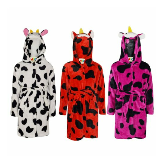 Kids Girls Boys 3D Animal Cow Bathrobe Fleece Dressing Gown Nightwear Loungewear image {1}