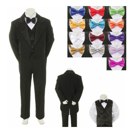 6PC Set Baby Toddler Kid Formal Wedding Black Boy Suit Tuxedo Tie 13 Color S-18 image {1}