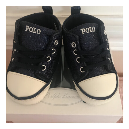 Ralph Lauren Boxed Baby Glittered Navy Pram Boots Size Baby 1.5 ~ 3-6 Months image {1}
