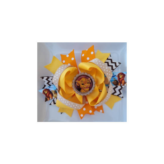 Simba Lion King Disney White Turquoise Yellow Tan Orange Bottle Cap Hair Bow 5" image {1}