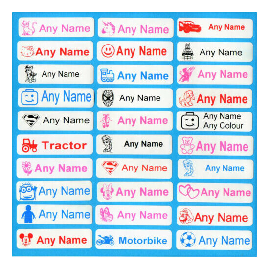 30 Printed Iron-On Name Tags Tapes Custom Labels School Clothes Personalised Kid image {1}