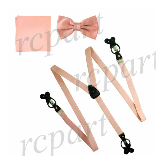 New in box Men's Convertible Elastic Strap Suspender_Bowtie Hankie Mauve Pink image {1}