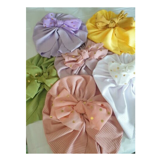 Green Baby Hat Turban Shiny Bow Knot Solid Color Infant Cap image {7}