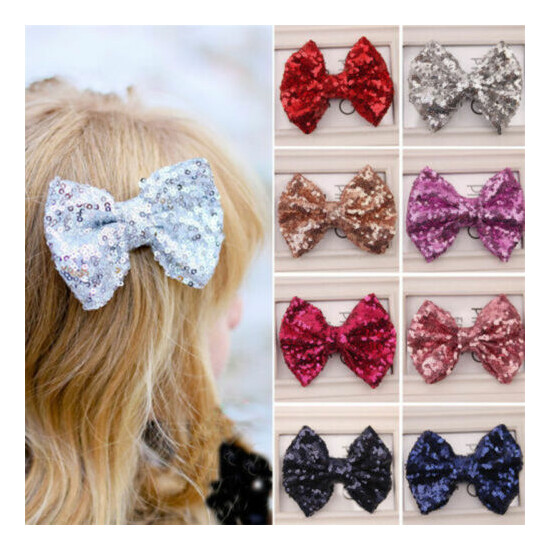 Kids Girls Shiny Sequined Bow Bowknot Hair Clip Headdress Hair Bow Accessories image {4}