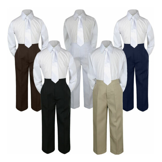 New 3pc White Tie Shirt Suit for Baby Boy Toddler Kid Pants Color by Selection image {1}