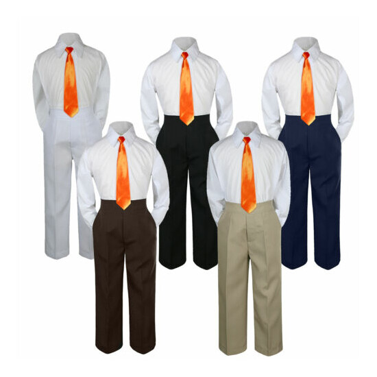 New 3pc Orange Tie Shirt Suit for Baby Boy Toddler Kid Pants Color by Selection image {1}