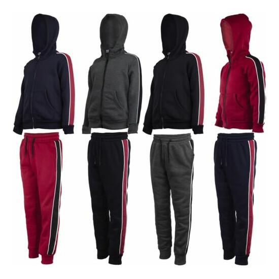 Kids Side Striped Outfit Boys Inner Fleece Girls Hooded Top or Joggers 3-14Years image {1}
