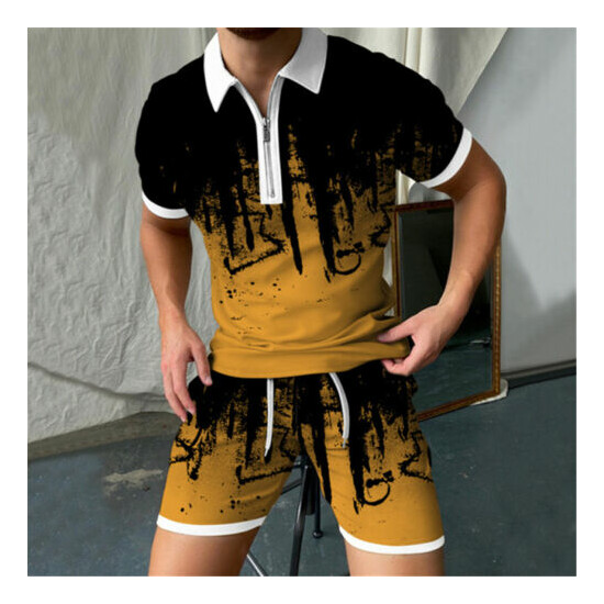 Mens Summer Outfit 2-Piece Set Short Sleeve Polo Shirts Shorts Sweatsuit Set image {2}