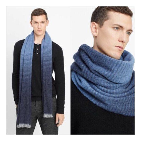 NWT Vince Men blue degrade ombre wool scarf- Made in Italy image {1}