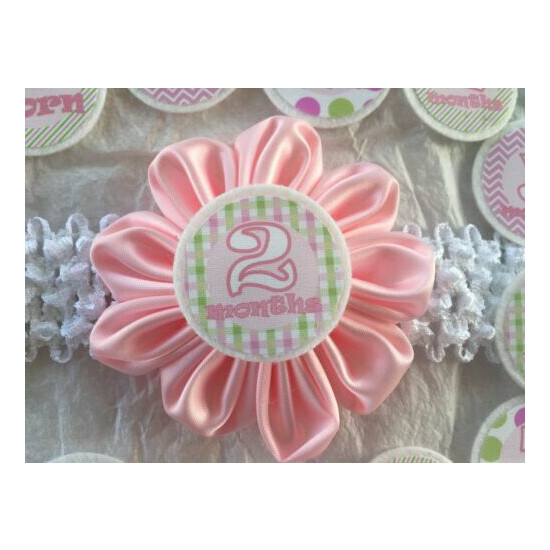 Newborn -1yr Baby Milestones Monthly Headband Shower Birth Handmade Gift sticker image {4}