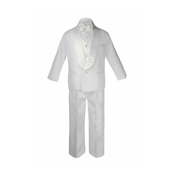 Baby Teen White Satin Shawl Lapel Suits Tuxedo Dark Gray Satin Bow Necktie Vest image {5}