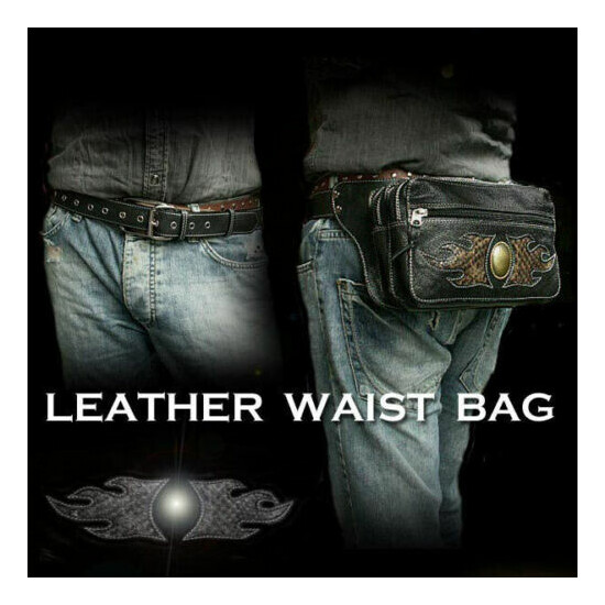 Genuine Leather Fanny Pack Waist Bag Hip bag Black Mens image {2}