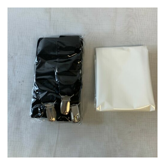 Tuxedo Mens Silver Black High Quality Cufflinks Suspender Accessories Set image {3}