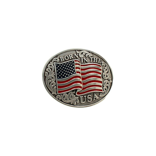 Nocona® Men's Oval Smooth Edge Flag Born In The USA Belt Buckle 37594 image {1}