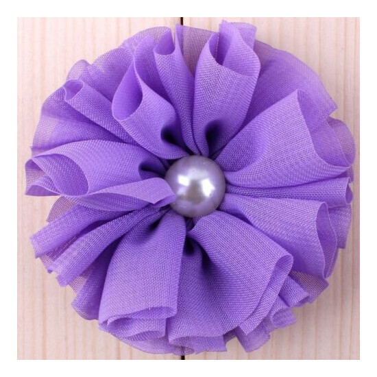 50pcs 6.5cm Ballerina Fabric Chiffon Flower With Pearl For Hair Accessories image {4}