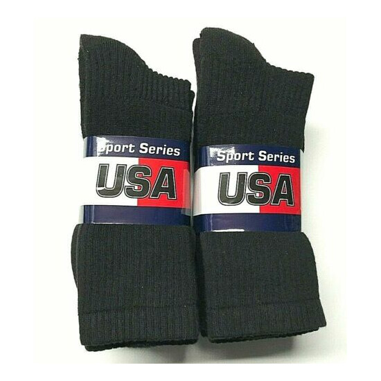  6 Pair Men's Thick Black Work/ Sport Cushioned To Top Crew Sock Size10-13.USA. image {3}