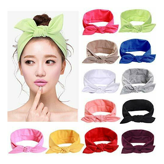 12pcs Hair Band Cotton Stretchy Turban Bows Accessories for Women Fashion Sport image {1}