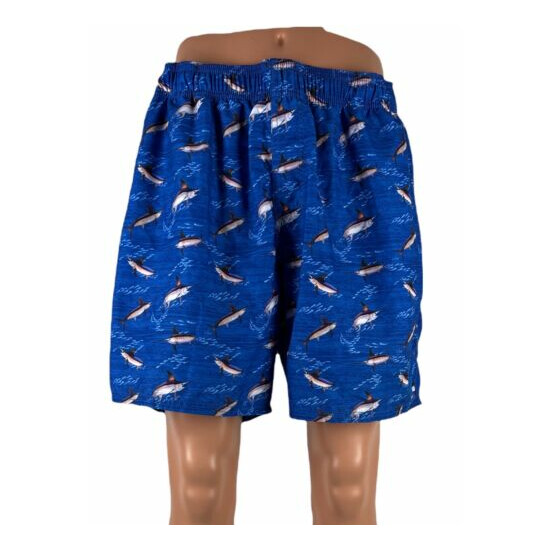 Guy Harvey Mens XL Swim Shorts Blue SwordFish Pockets Mesh Lined All Over EUC image {2}