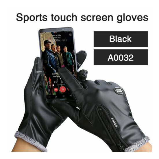 Winter Gloves Men Women Leather Windproof Waterproof Touch Screen Warm Gloves image {3}