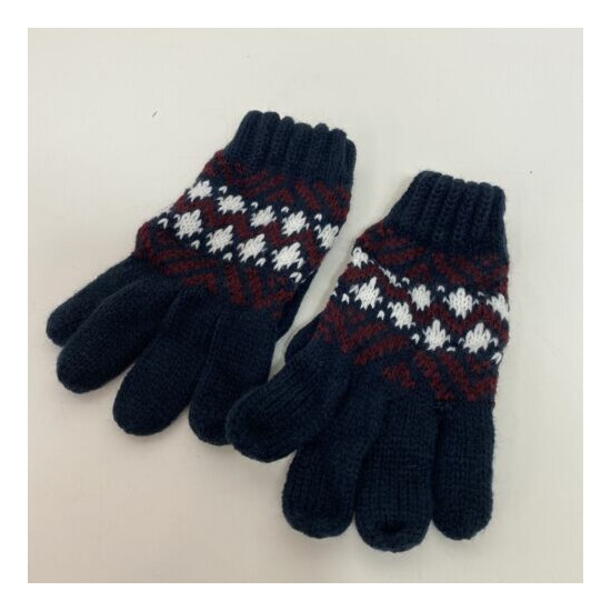 Primark Baby Boys Navy Blue Maroon Thick Knitted Winter Gloves UK 12-24 Months image {1}
