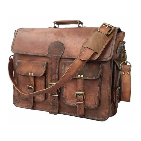 Men New Vintage Briefcase Satchel mild Leather Laptop Messenger Bag 18" Shoulder image {1}