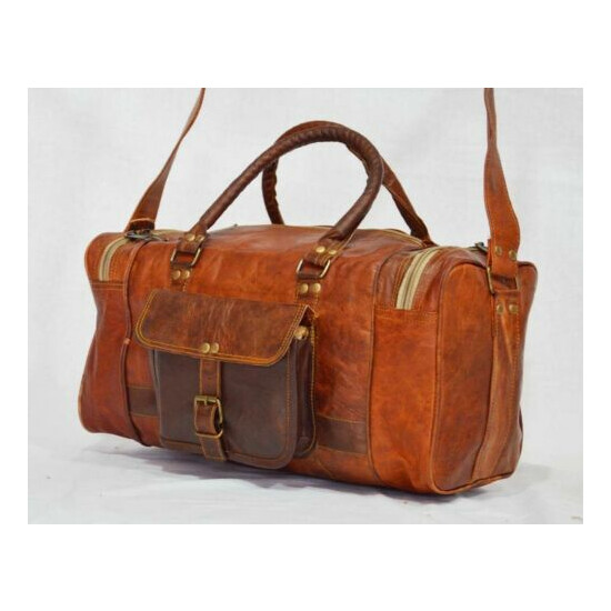 New Leather Genuine Travel Men Gym Vintage Weekend Luggage Overnight Duffel Bag image {2}