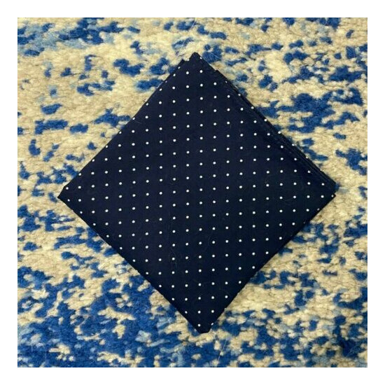 Navy Blue White Polka Dot Cotton Pocket Square Handkerchief Neckerchief Bandana image {1}