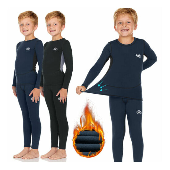 Kids Thermal Underwear Two Piece Long Sleeve Compression Base Layer 6-17 Years U image {2}