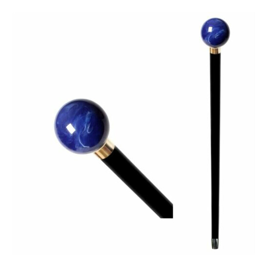  Wooden Walking Stick Cane Handmade with Handle Blue Ball Vintage Style image {2}