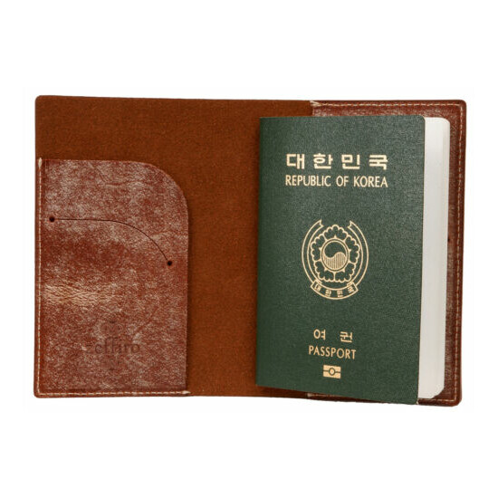 Genuine leather passport holder case Waxy Brown cover wallet card protect travel image {3}