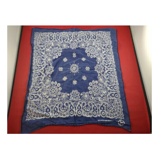 Vintage Cotton USA Bandana Handkerchief Paisley Flowers BLUE Biker Style *67 Thumb {1}