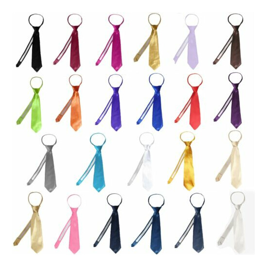 23color choice satin zipper tie to match your Baby Toddler Boy tuxedo Vest suit image {1}
