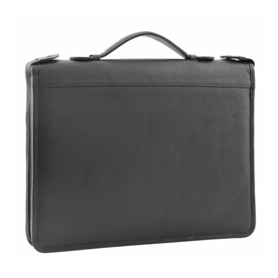 Black Leather A4 Ring Binder Folio Office Bag File Folder Meetings Zip Organiser image {1}