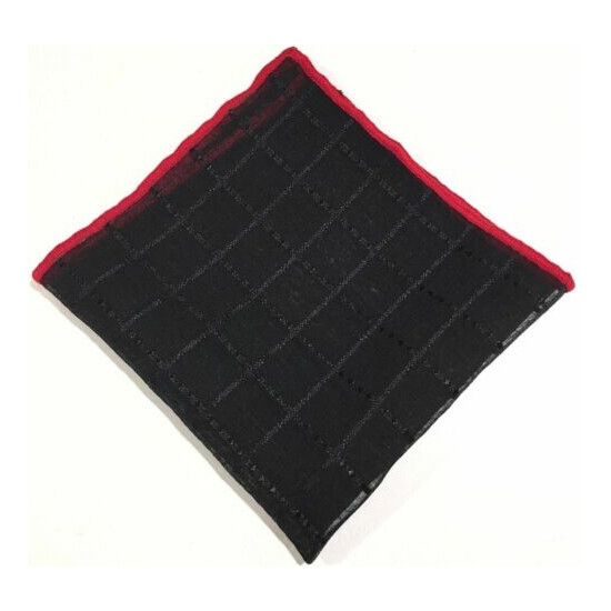 Pocket Square Black Georgette With Red Stitched Borders Made By Squaretrapny.com image {3}
